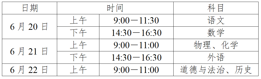 2023年初中毕业生学业水平考试具体时间