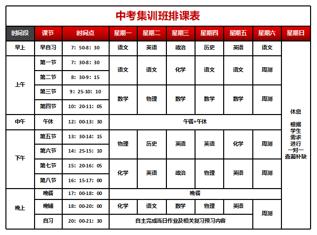 中考集训课表