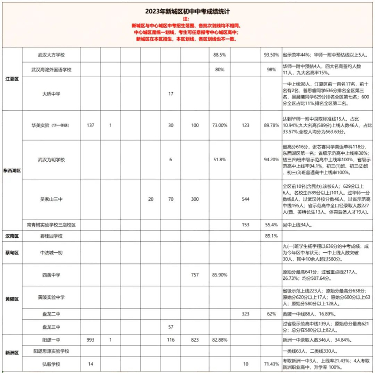 武汉新城区中考成绩