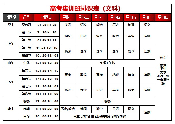 高考集训课表