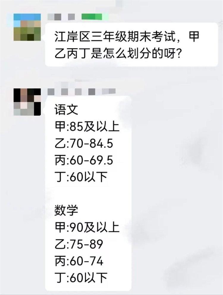 江岸三年级期末成绩等级划线